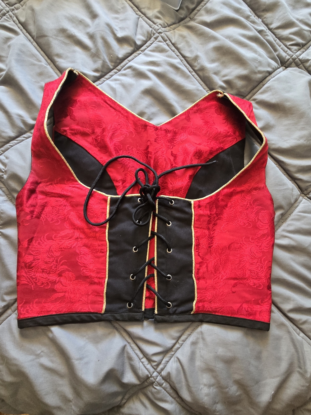 Renn Faire Red and Black Lace-Up Brocade Corset Top